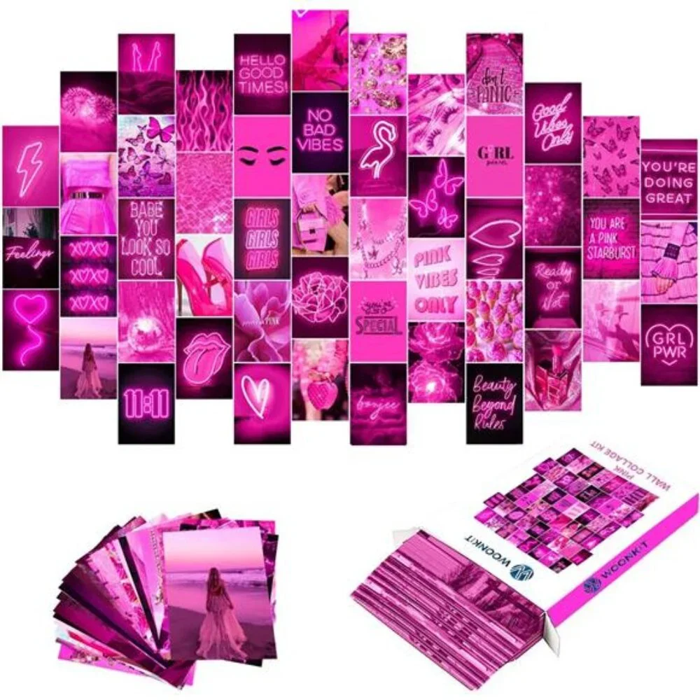 Pink Neon Wall Collage Kit Aesthetic Pictures, Trendy Room Decor